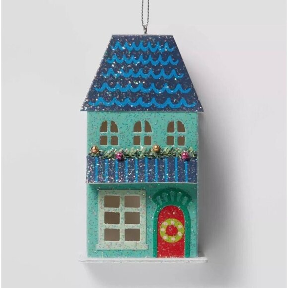 Glittered Paper House Christmas Tree Ornament Green Wondershop™ 5" Height - Picture 1 of 10